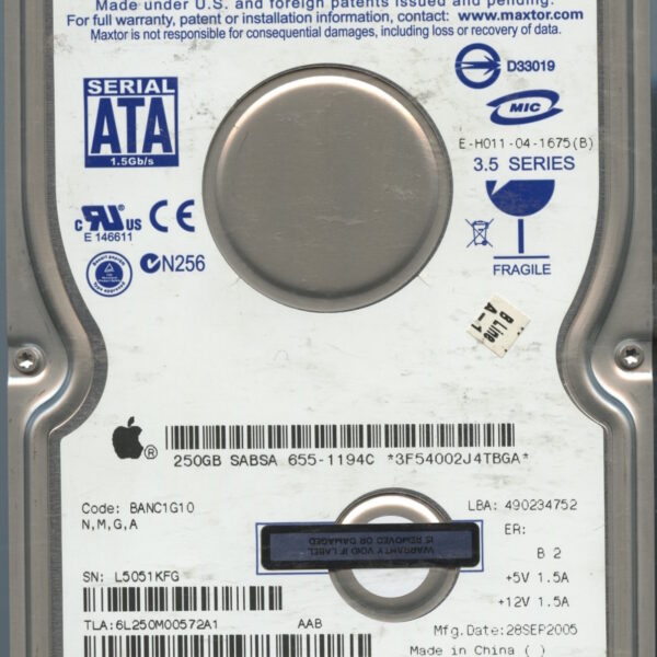 HGST 6L250M0 250GB BANC1G10 N,M,G,A 655-1194C HDD