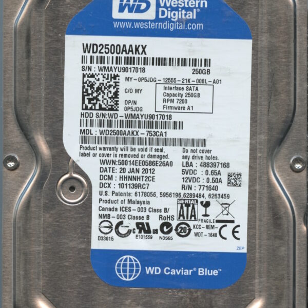 WD2500AAKX-753CA1 WMAYU 250GB 01:12 WESTERN DIGITAL HDD