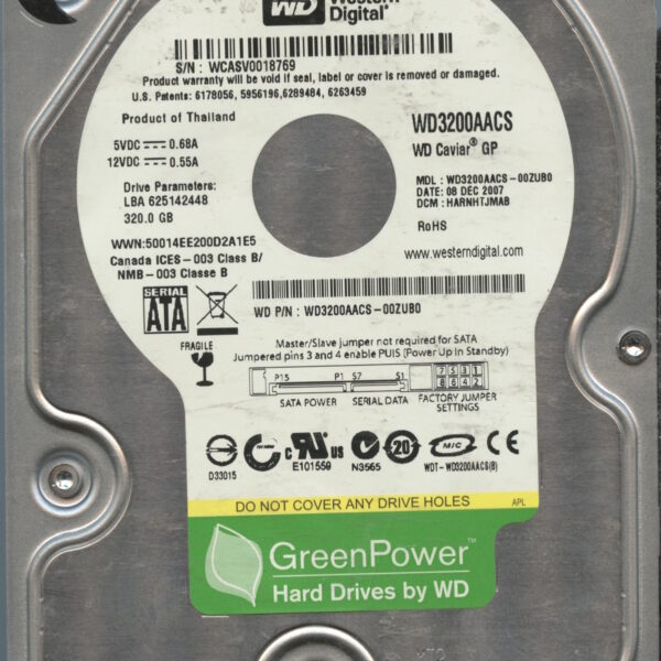 WD3200AACS-00ZUB0 WCASV 320GB 12:07 WESTERN DIGITAL HDD