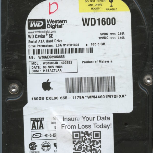 WD1600JD-40GBB2 WMAES 160GB 11:04 WESTERN DIGITAL HDD