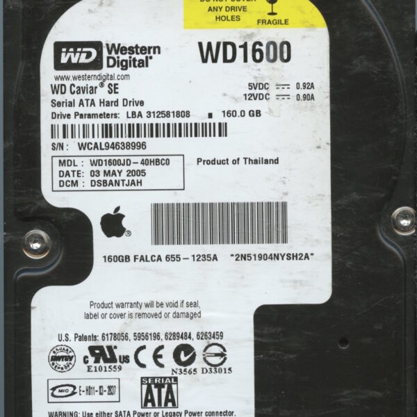 WD1600JD-40HBC0 WCAL9 160GB 05:05 WESTERN DIGITAL HDD