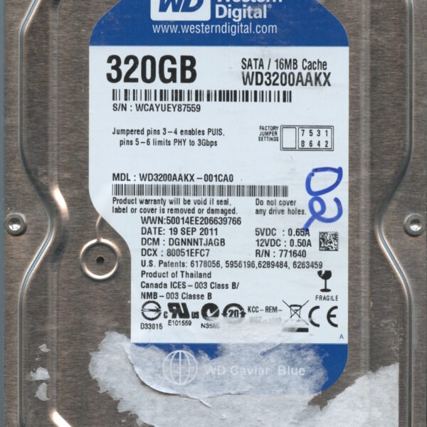 WD3200AAKX-001CA0 WCAYU 320GB 09:11 WESTERN DIGITAL HDD