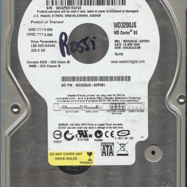 WD3200JS-63PDB1 WCAP 320GB 11:06 WESTERN DIGITAL HDD