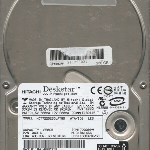 HD722525DLAT80 0A31611 BA1466 HITACHI 250GB HDD