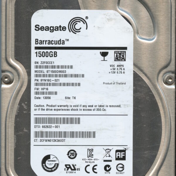 SEAGATE ST1500DM003 HP16 9YN16G-021 1.5TB HDD