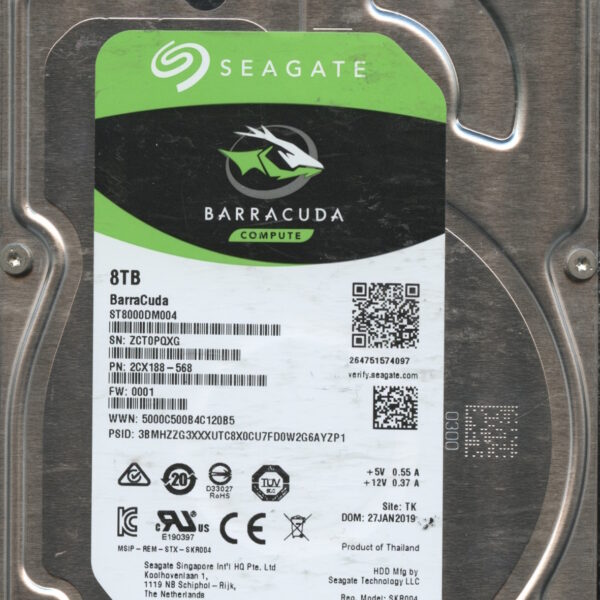 SEAGATE ST8000DM004 0001 2CX188-568 MRK5C0 8TB HDD