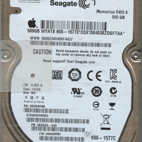 SEAGATE ST9500325ASG 0009APM1 9KAG34-043 500GB HDD