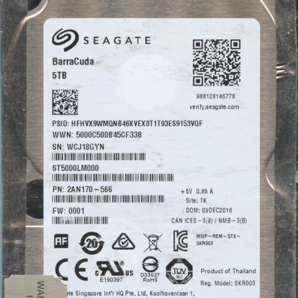 SEAGATE ST5000LM000 0001 2AN170-566 5TB HDD