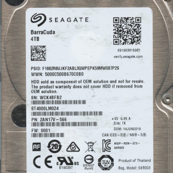 SEAGATE ST4000LM024 0001 2AN17V-566 4TB HDD