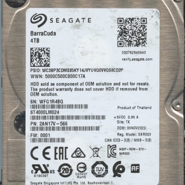 SEAGATE ST4000LM024 0001 2AN17V-566 4TB HDD