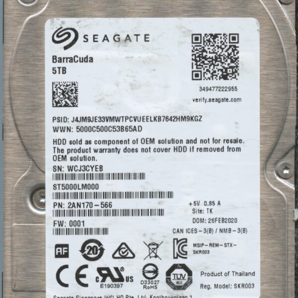 SEAGATE ST5000LM000 0001 2AN170-566 5TB HDD