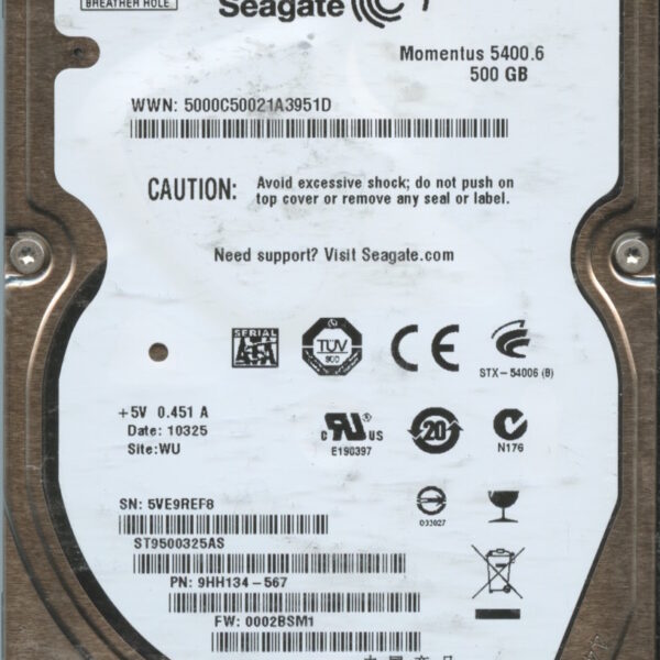 ST9500325AS 9HH134-567 0002BSM1 500GB HDD