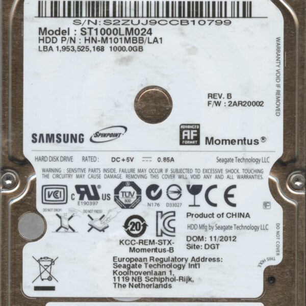 SAMSUNG ST1000LM024 HD-M101MBB:LA1 2AR20002 E1733-G141-A077L 1TB HDD