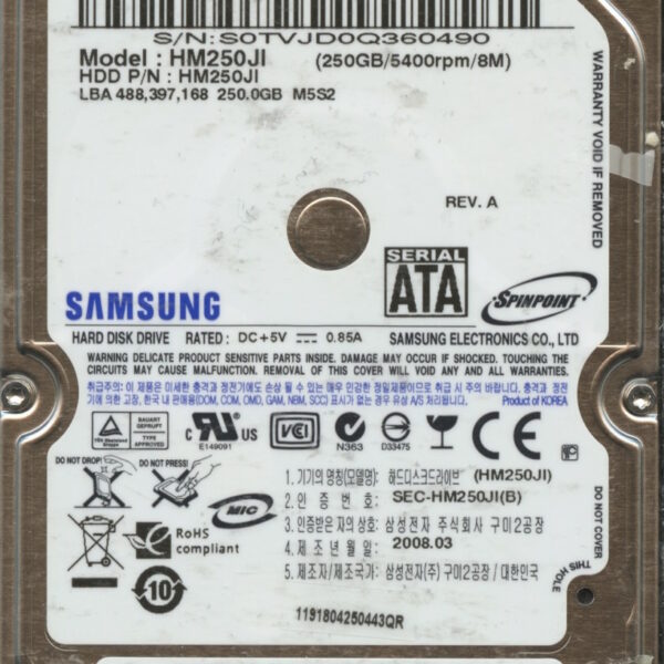 SAMSUNG HM250JI HM250JI SOTVLDOQ360490 250GB HDD