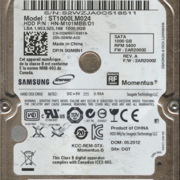 ST1000LM024 HN-M101MBB:D1 C8553-G14A-A46PE 1TB HDD