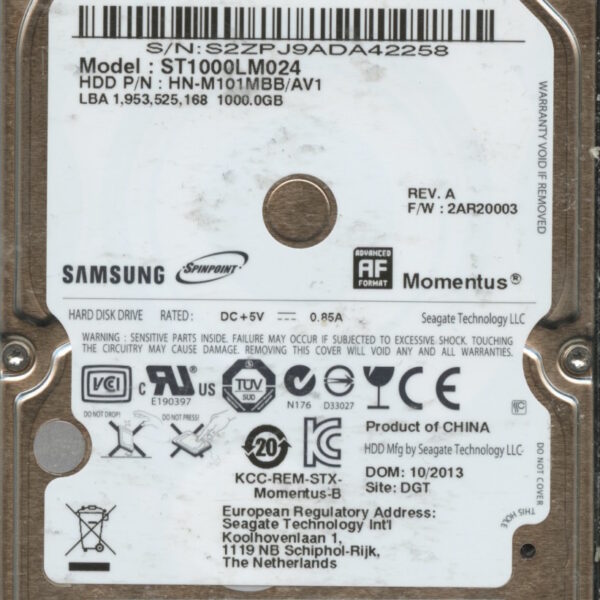 ST1000LM024 HN-M101MBB:AV1 E1773-G84A-A1GUS 1TB HDD