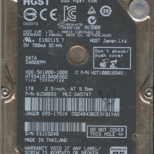 HGST HTS541010A9E662 0J38093 DA5747 THAILAND 01:14 1TB HDD