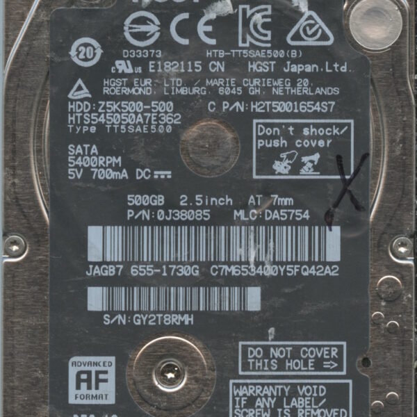 HGST HTS545050A7E362 0J38085 DA5754 CHINA 12:16 500GB HDD