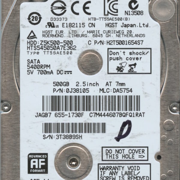 HGST HTS545050A7E362 0J38105 DA5754 CHINA 10:14 500GB HDD