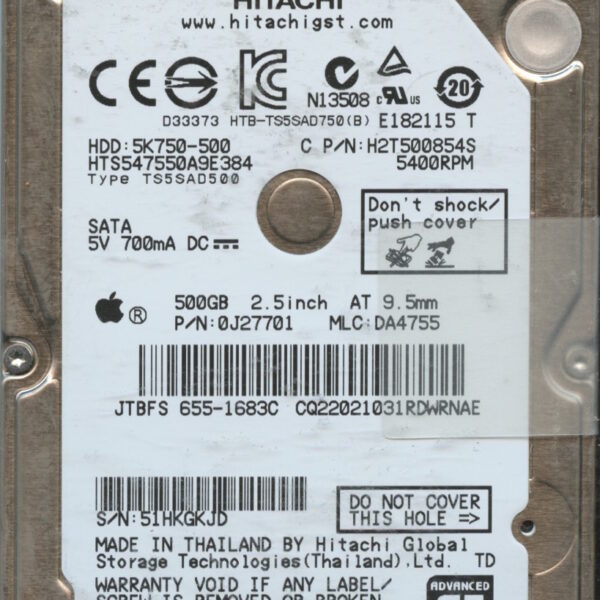 HTS547550A9E384 0J27701 DA4755 THAILAND 01:12 500GB HDD