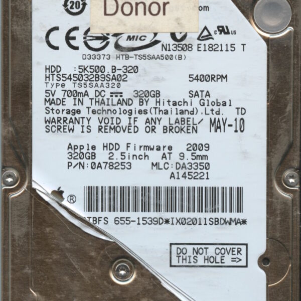 HTS545032B9SA02 0A78253 DA3350 THAILAND 05:10 320GB HDD