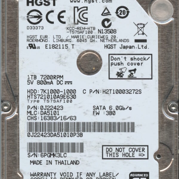 HGST HTS721010A9E630 0J22423 DA5101 THAILAND 11:13 1TB HDD