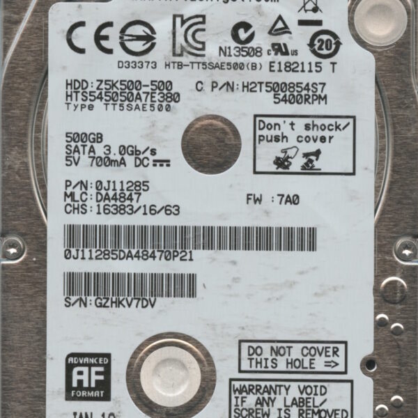 HTS545050A7E380 0J11285 DA4847 THAILAND 01:12 500GB HDD