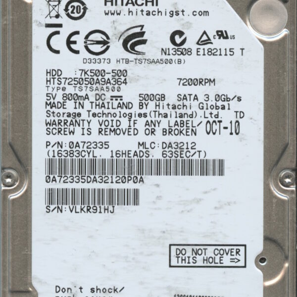 HTS725050A9A364 0A72335 DA3212 THAILAND 10:10 500GB HDD