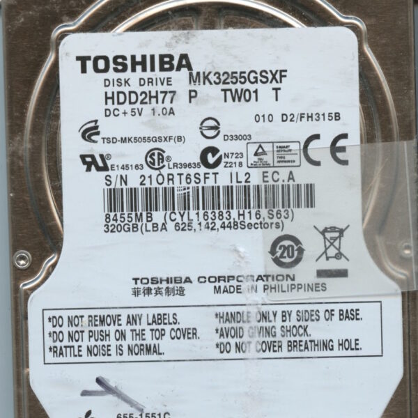 MK3255GSXF HDD2H77 P TW01 T D2:FH315B MAC 655-1551C 320GB HDD