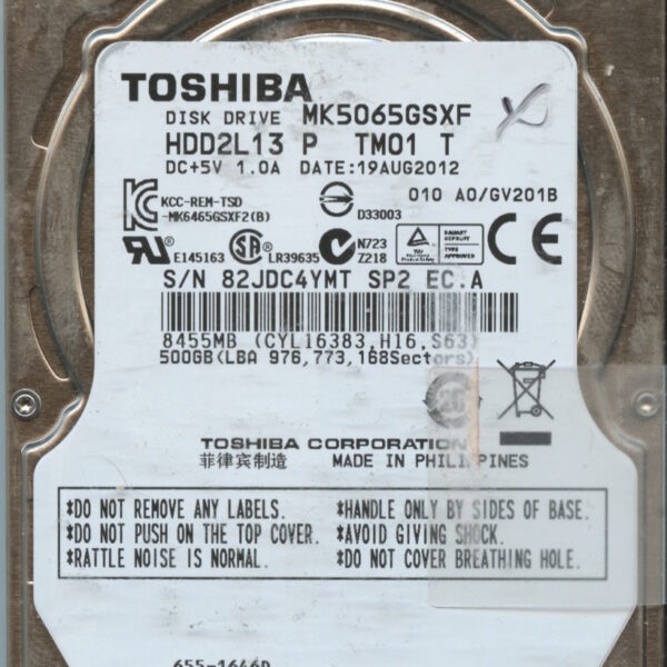 MK5065GSXF HDD2L13 P TM01 T A0:GV201B 655-1646D 500GB HDD