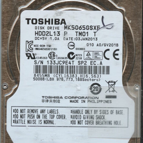 MK5065GSXF HDD2L13 P TM01 T A0:GV201B 655-1646D 500GB HDD