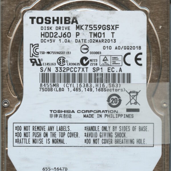 MK7559GSXF HDD2J60 P TM01 T A0:GQ201B 750GB HDD