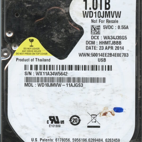 WESTERN DIGITAL WD10JMVW-11AJGS3 WX11A 04/14 1TB HDD