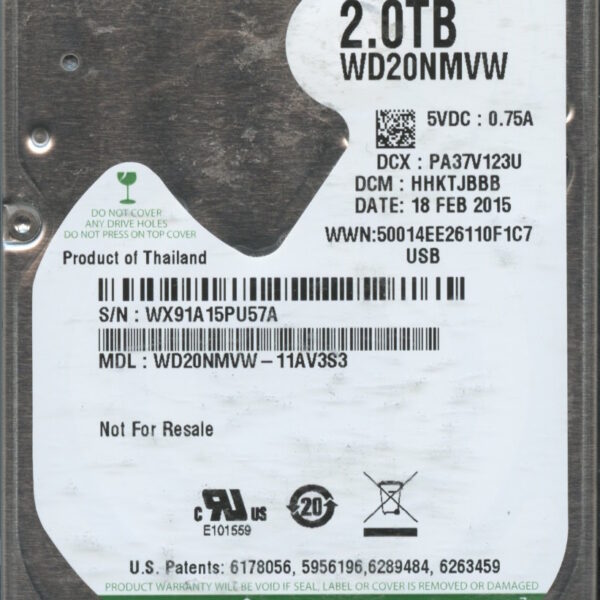 WESTERN DIGITAL WD20NMVW-11A3S3 WX91A 02:15 2TB HDD