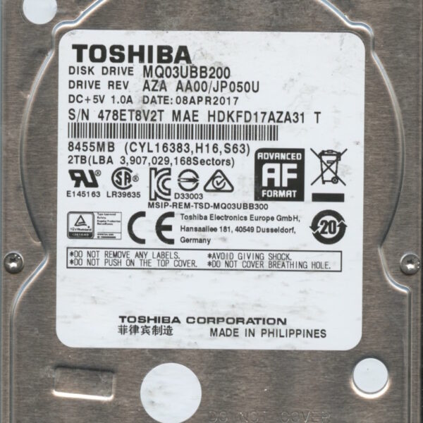 TOSHIBA MQ03UBB200 AZA AA00:JP050U 2TB HDD