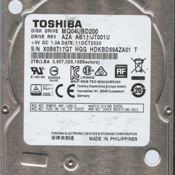 TOSHIBA MQ04UBD200 AZA AB11:JT001U 2TB HDD