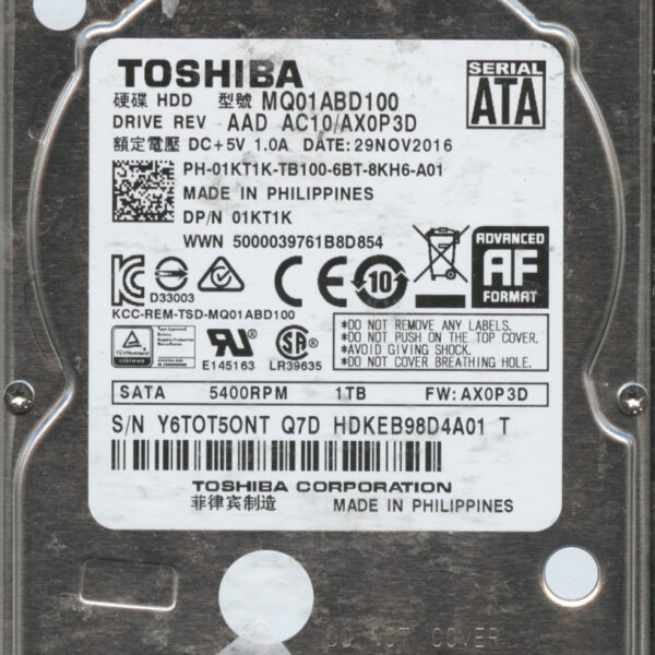 TOSHIBA MQ01ABD100 AAD AC10:AX0P3D 1TB HDD