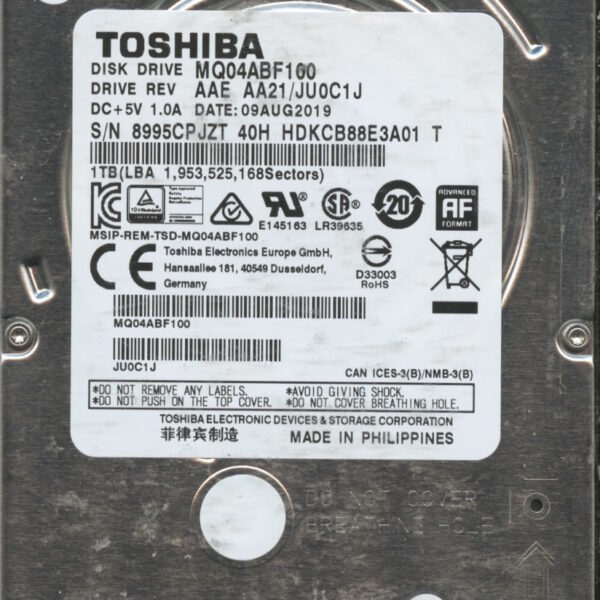 TOSHIBA MQ04ABF100 AAE AA21:JU0C1J 1TB HDD