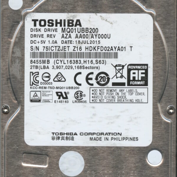 TOSHIBA MQ01UBB200 AZA AA00:AY000U 2TB HDD