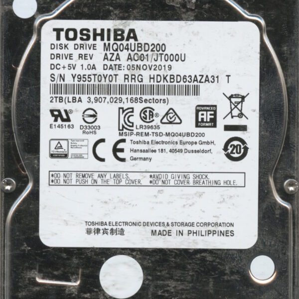 TOSHIBA MQ04UBD200 AZA AC01:JT000U 2TB HDD