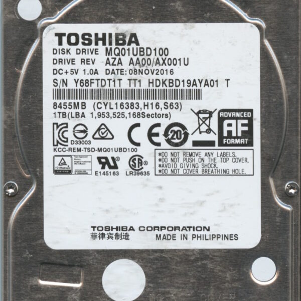 TOSHIBA MQ01UBD100 AZA AA00:AX001U 1TB HDD