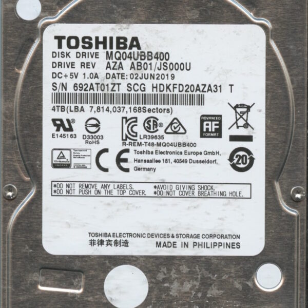 TOSHIBA MQ04UBB400 AZA AB01:JS000U 4TB HDD