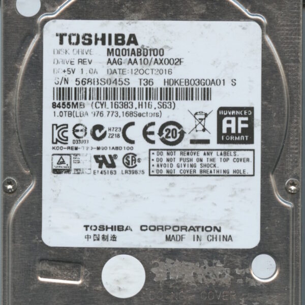 TOSHIBA MQ01ABD100 AAG AA10:AX002F 1TB HDD