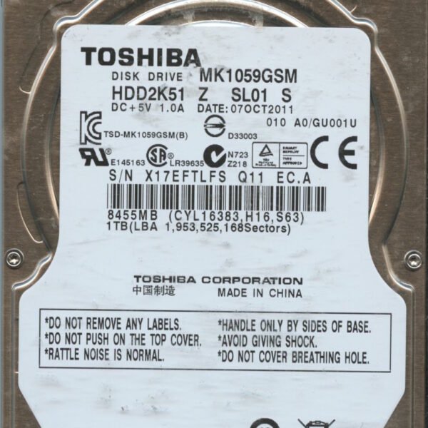 TOSHIBA MK1059GSM HDD2K51 Z SL01 S A0:GU001U 1TB HDD