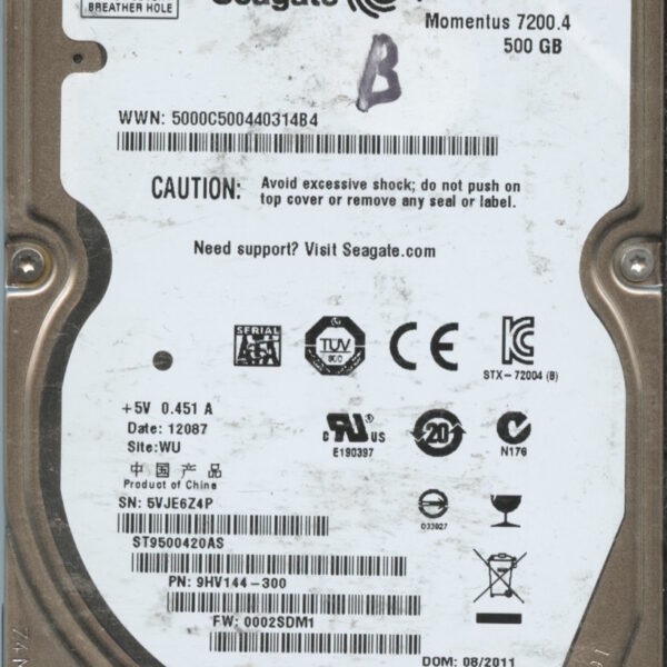 SEAGATE ST9500420AS 9HV144-300 0002 500GB HDD