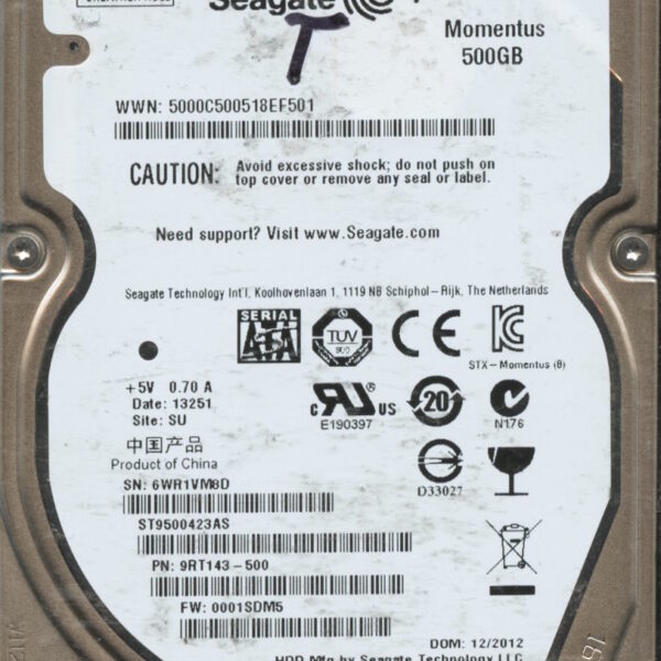 SEAGATE ST9500423AS 9R143-500 0001 500GB HDD