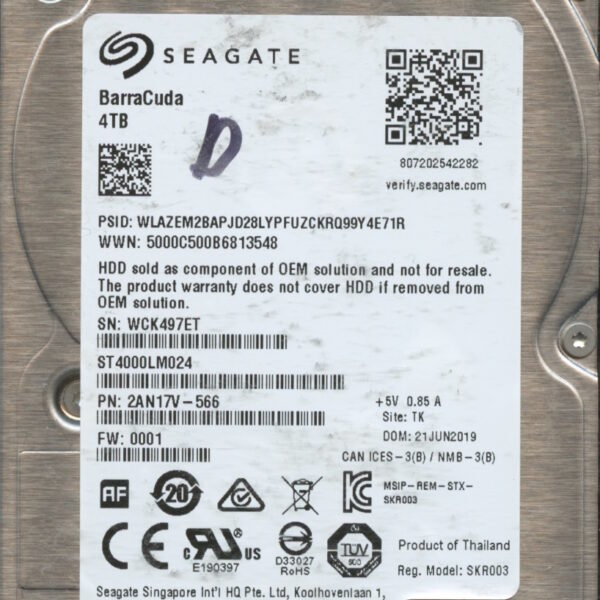 SEAGATE ST4000LM024 2AN17V-566 0001 4TB HDD