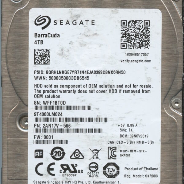 SEAGATE ST4000LM024 2AN17V-566 0001 4TB HDD