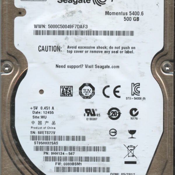 SEAGATE ST9500325AS 9HH134-567 0003BSM1 500GB HDD