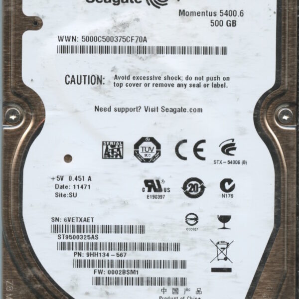 SEAGATE ST9500325AS 9HH134-567 0002BSM1 500GB HDD